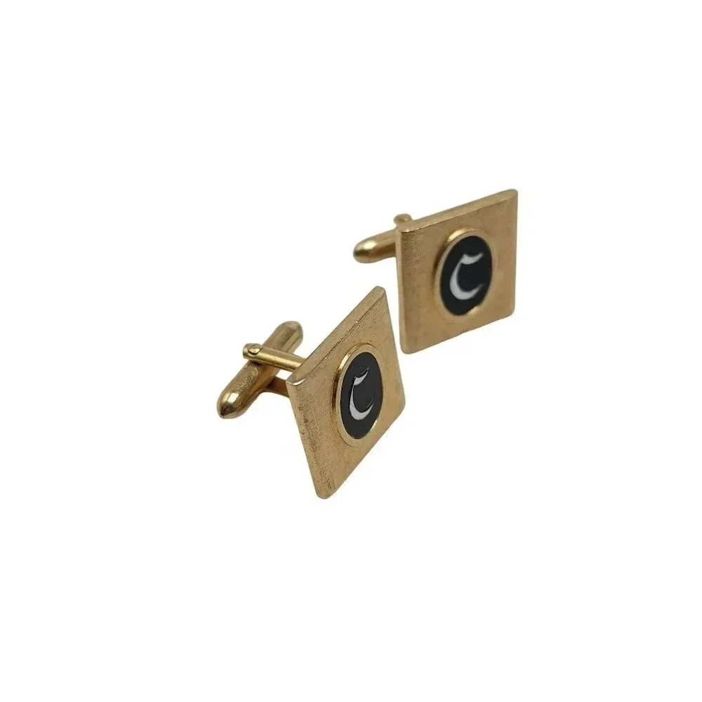 Textured Black Enamel Monogram Initial C Square Cufflinks Gold Tone Vintage